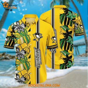 Pittsburgh Penguins Hawaiian Shirt Tropical Tropical Forest Floral Pattern Summer Hawaiian Shirt