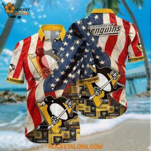 Pittsburgh Penguins Hawaiian Shirt With American Flag Pattern Summer Hawaiian Shirt