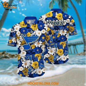 St Louis Blues Hawaiian Shirt Tropical Begonia Flower Pattern Summer Hawaiian Shirt