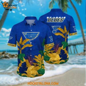 St Louis Blues Hawaiian Shirt Tropical Forest Motifs Summer Hawaiian Shirt