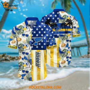 St Louis Blues Hawaiian Shirt Tropical Hat And Glasses Pattern Summer Hawaiian Shirt