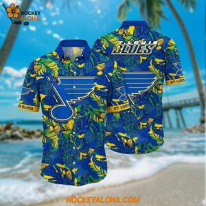 St Louis Blues Hawaiian Shirt Tropical Leaf Pattern Summer Hawaiian Shirt