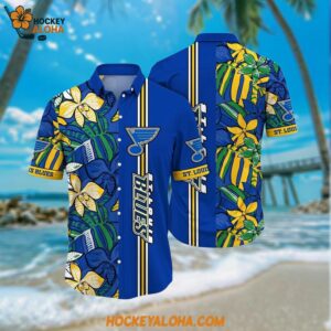 St Louis Blues Hawaiian Shirt Tropical Tropical Forest Floral Pattern Summer Hawaiian Shirt