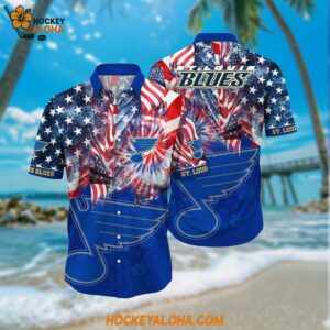 St Louis Blues Hawaiian Shirt With American Independence Day Pattern Summer Hawaiian Shirt