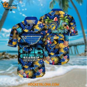 St Louis Blues Hawaiian Shirt With Tropical Fruits Summer Hawaiian Shirt
