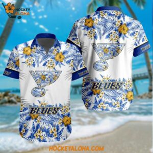 St Louis Blues Special Flower Tropical Design Hawaiian Button Shirt