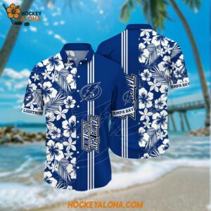 Tampa Bay Lightning Hawaiian Shirt Tropical Apricot Blossom Pattern Summer Hawaiian Shirt 1