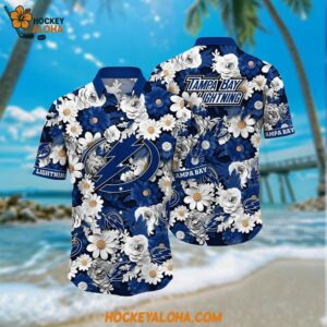 Tampa Bay Lightning Hawaiian Shirt Tropical Begonia Flower Pattern Summer Hawaiian Shirt 1