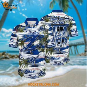 Tampa Bay Lightning Hawaiian Shirt Tropical Desert Island Motif Summer Hawaiian Shirt