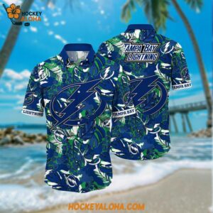 Tampa Bay Lightning Hawaiian Shirt Tropical Leaf Pattern Summer Hawaiian Shirt