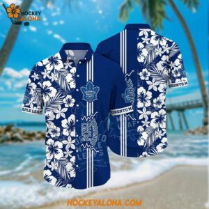 Toronto Maple Leafs Hawaiian Shirt Tropical Apricot Blossom Pattern Summer Hawaiian Shirt