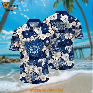 Toronto Maple Leafs Hawaiian Shirt Tropical Begonia Flower Pattern Summer Hawaiian Shirt