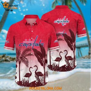 Washington Capitals Hawaiian Shirt Tropical Flamingo Pattern Summer Hawaiian Shirt