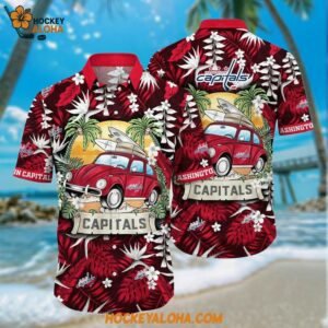 Washington Capitals Hawaiian Shirt Tropical Forest Motif Car Traveling Summer Hawaiian Shirt