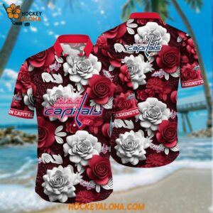 Washington Capitals Hawaiian Shirt Tropical Rose Pattern Summer Hawaiian Shirt