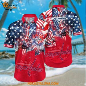 Washington Capitals Hawaiian Shirt With American Independence Day Pattern Summer Hawaiian Shirt