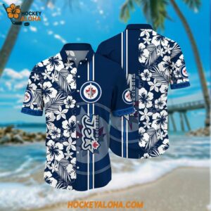 Winnipeg Jets Hawaiian Shirt Tropical Apricot Blossom Pattern Summer Hawaiian Shirt