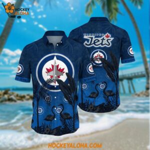 Winnipeg Jets Hawaiian Shirt Tropical Flamingo Pattern Summer Hawaiian Shirt