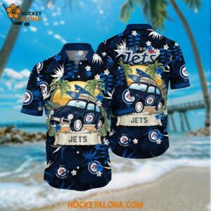 Winnipeg Jets Hawaiian Shirt Tropical Forest Motif Car Traveling Summer Hawaiian Shirt