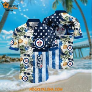 Winnipeg Jets Hawaiian Shirt Tropical Hat And Glasses Pattern Summer Hawaiian Shirt