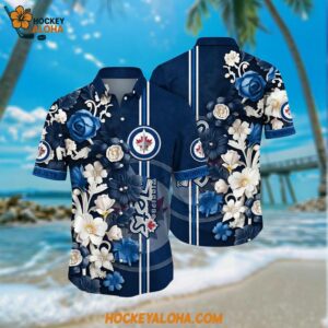 Winnipeg Jets Hawaiian Shirt Tropical Hepatica Floral Pattern Summer Hawaiian Shirt