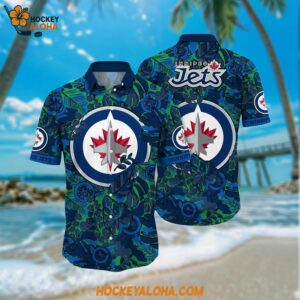 Winnipeg Jets Hawaiian Shirt Tropical Leaf Pattern Summer Hawaiian Shirt