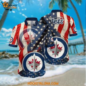 Winnipeg Jets Hawaiian Shirt With American Flag Pattern Summer Hawaiian Shirt