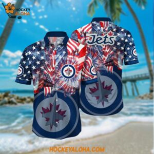 Winnipeg Jets Hawaiian Shirt With American Independence Day Pattern Summer Hawaiian Shirt