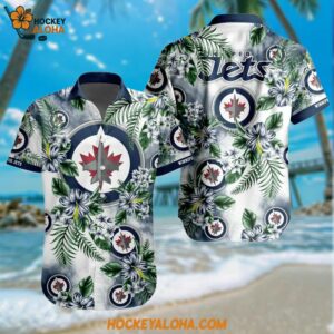 Winnipeg Jets Hockey Tropical Flower Hawaiian Design Button Shirt